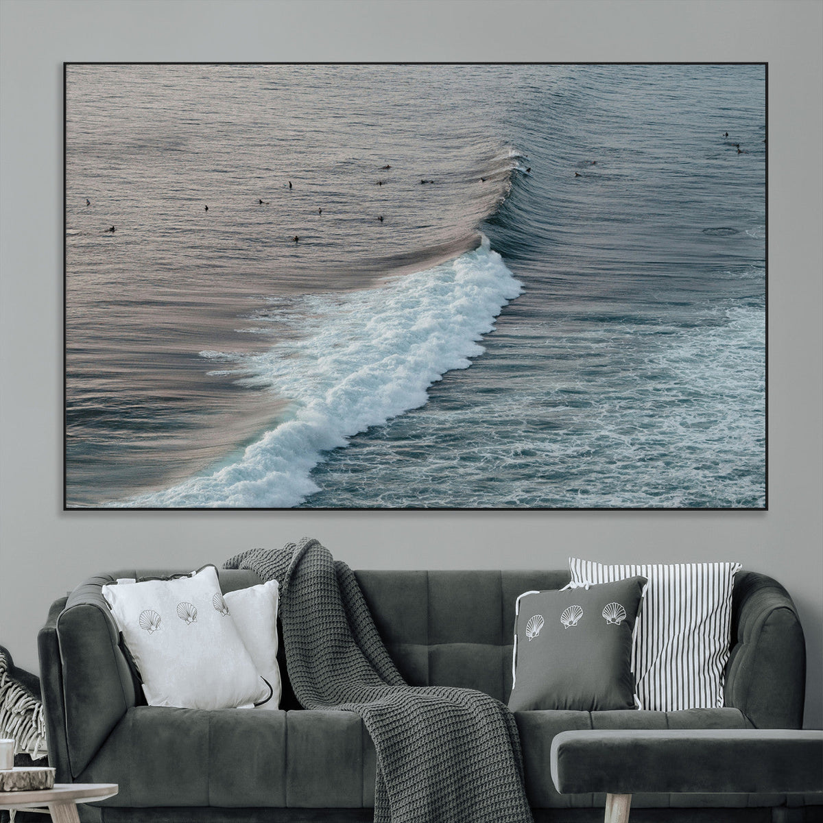Ocean Waves Wall Art Canvas Print, Framed Coastal Serenity Surf Scene
