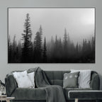 Misty Pines Wall Art Canvas Print, Framed Woodland Minimalist Black and White