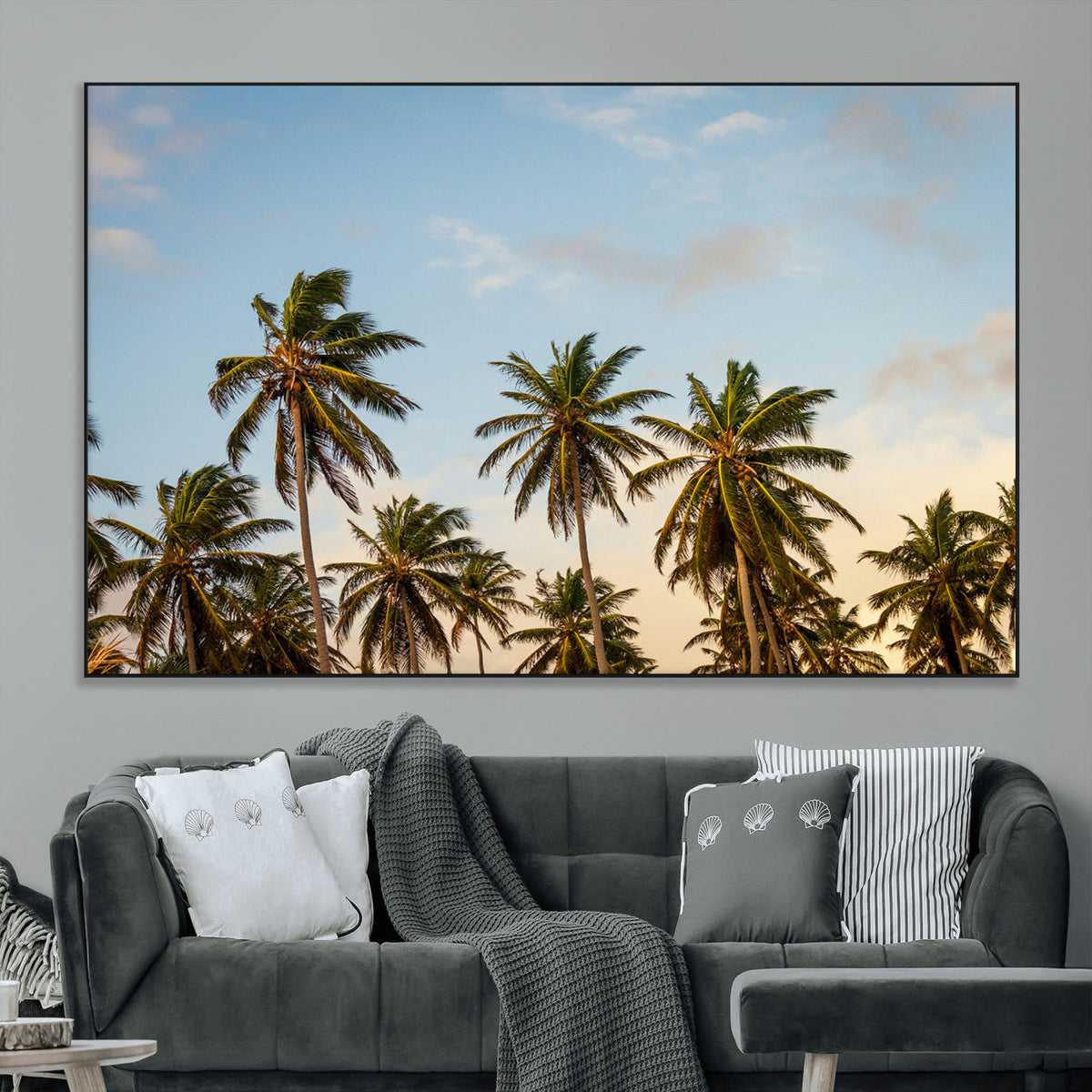 Palms Wall Art Canvas Print, Framed Tropical Coastal Nature Scene