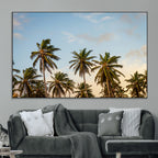 Palm Trees Wall Art Canvas Print, Framed Tropical Vibes Coastal Sunset