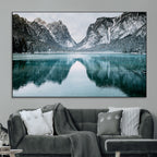 Mountain Lake Wall Art Canvas Print, Framed Toblacher See Winter Wonderland