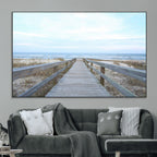 Beach Boardwalk Wall Art Canvas Print, Framed Coastal Serenity Ocean View
