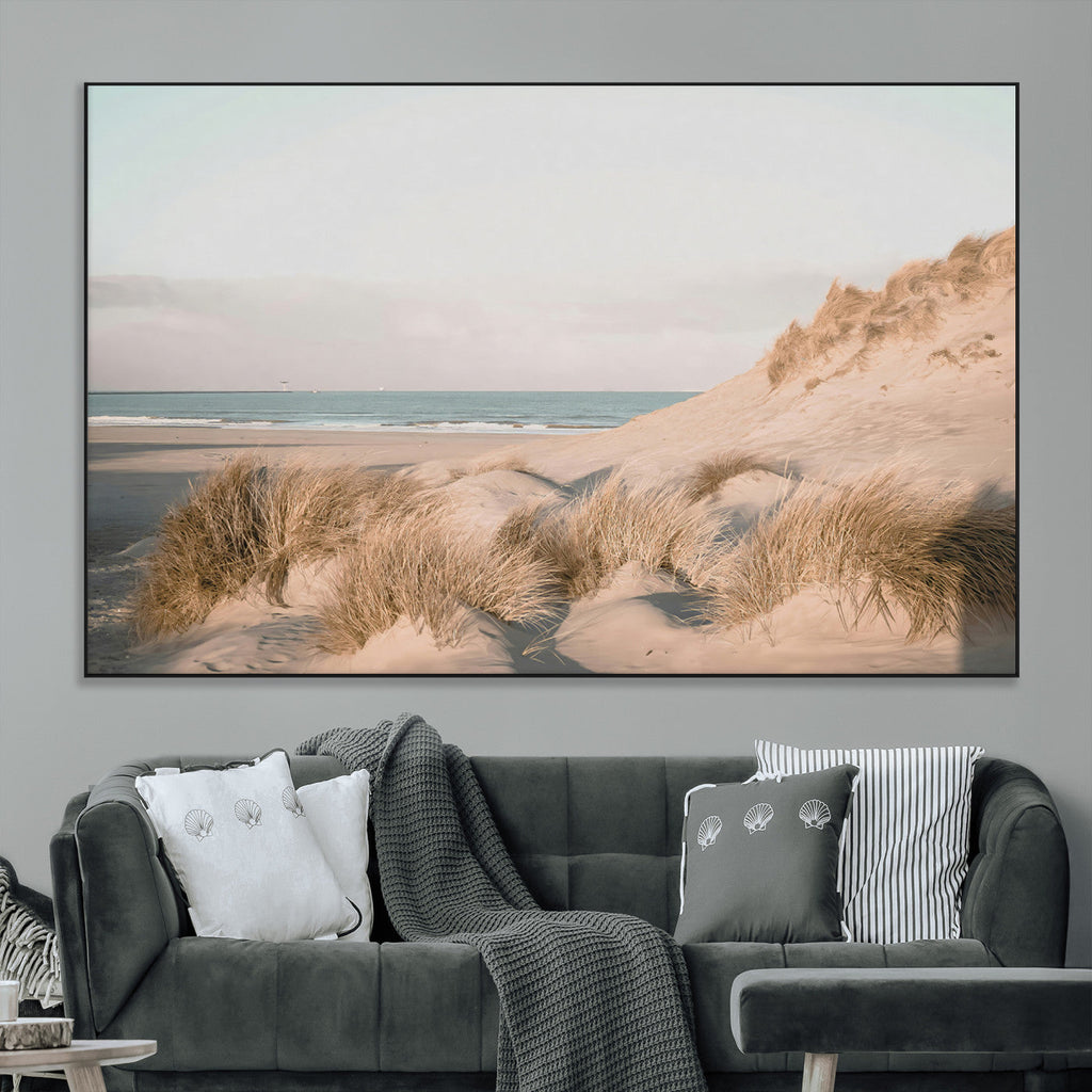 Beach Landscape Wall Art Canvas Print, Framed Sand Dune Photography, Minimalist Seascape Coastal Decor