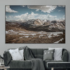 Mountain Landscape Wall Art Canvas Print, Framed Snowy Peaks Art, Rugged Highlands Rustic Adventure Decor