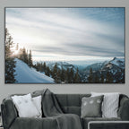 Snowy Mountains Wall Art Canvas Print, Framed Alpine Landscape Frosty Peaks Artwork