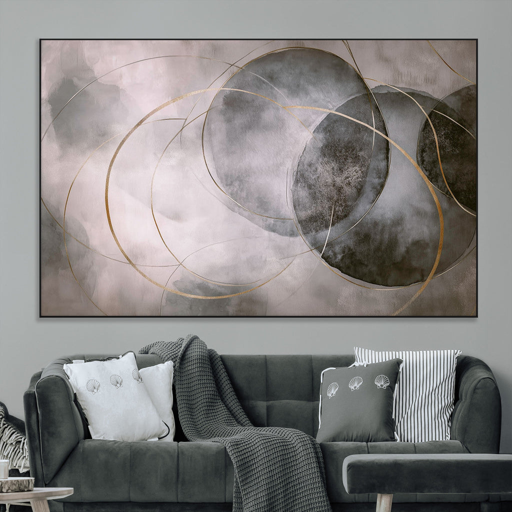 Abstract Grey Gold Wall Art | Modern Geometric Canvas