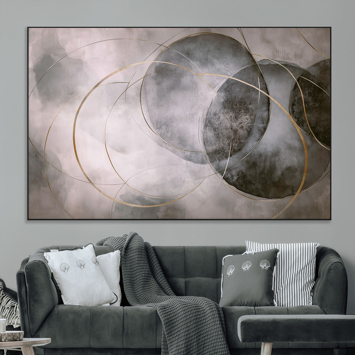 Abstract Grey Gold Wall Art | Modern Geometric Canvas