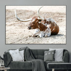 Majestic Longhorn Wall Art Canvas Print, Resting on Sunlit Desert Ground