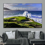 Ocean Waves Crashing Wall Art Canvas Print, Dramatic Rocky Coastline Near a Golf Course