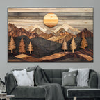 Wooden Mountain Layers Art | Rustic Pine Tree Landscape