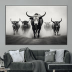 Texas Longhorn Wall Art Canvas Print, Framed Speckled Cow