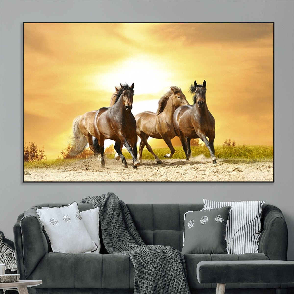 Wild Horses Wall Art Canvas Print, Framed Galloping Herd