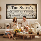 Custom Family Patio Sign Wall Art Canvas Print, Personalized Rustic Bar Sign