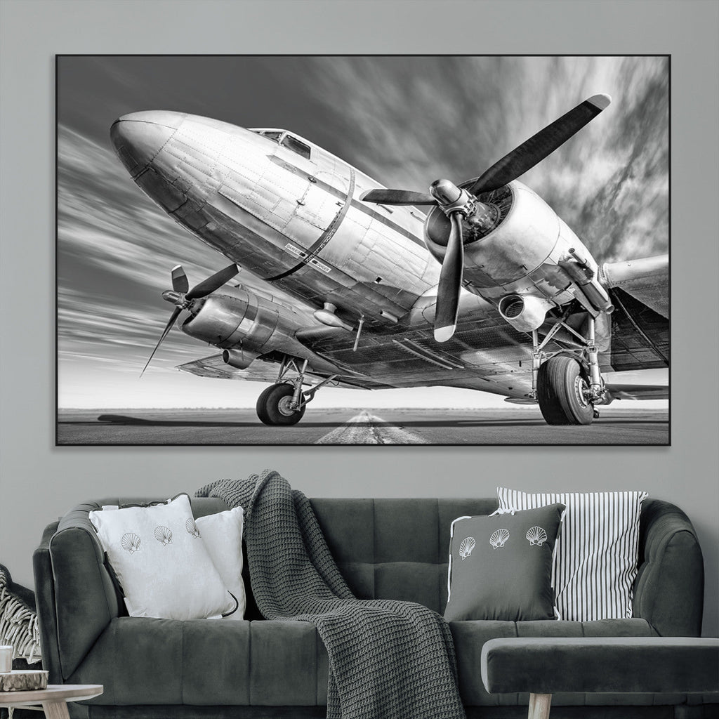 Vintage Airplane on Runway Canvas Print