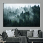 Misty Forest Wall Art | Serene Green Landscape Canvas Print