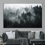 Foggy Forest Wall Art Canvas Print | 3 Panel Large Misty Landscape