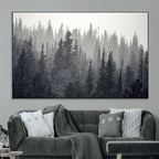 Misty Forest Canvas Wall Art | Monochrome Triptych Pine Tree Print