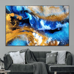 Blue Orange Marble Fluid Effect Canvas Wall Art Print