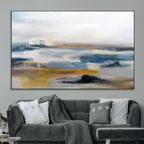 Abstract Landscape Wall Art Canvas | 3 Panel Modern Blue, Gold and White Canvas Art