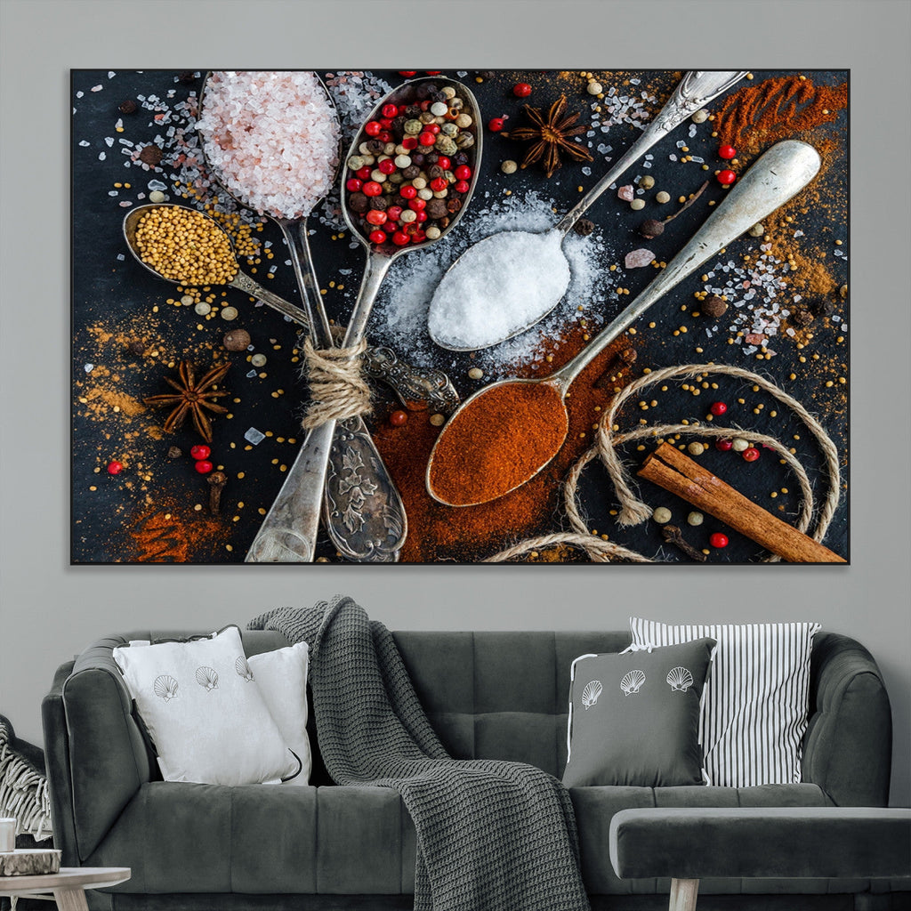 Spices and Seasonings Canvas Wall Art | Colorful Triptych Kitchen Decor