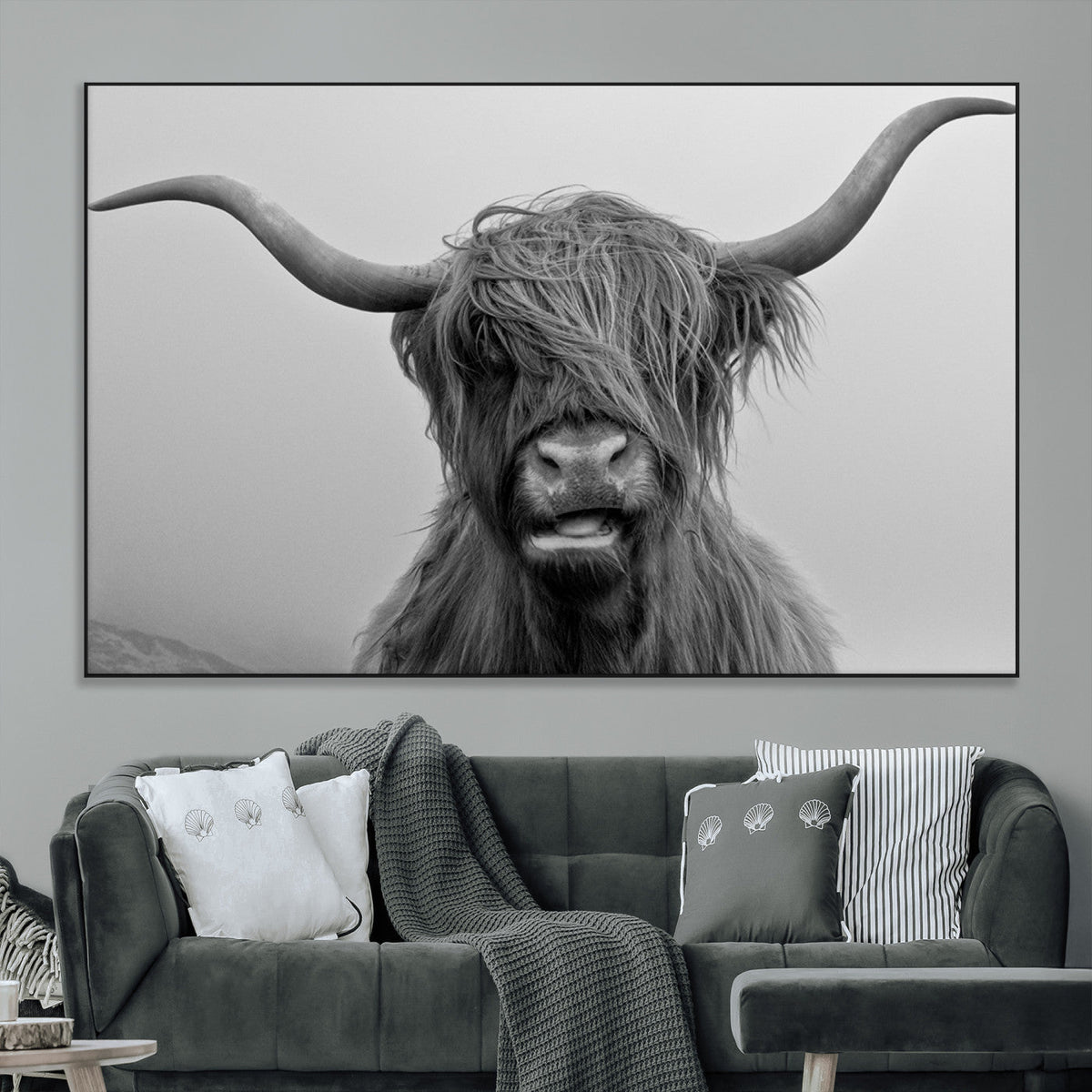 Texas Cow Wall Art Canvas, Texas Longhorn Cattle Canvas Print