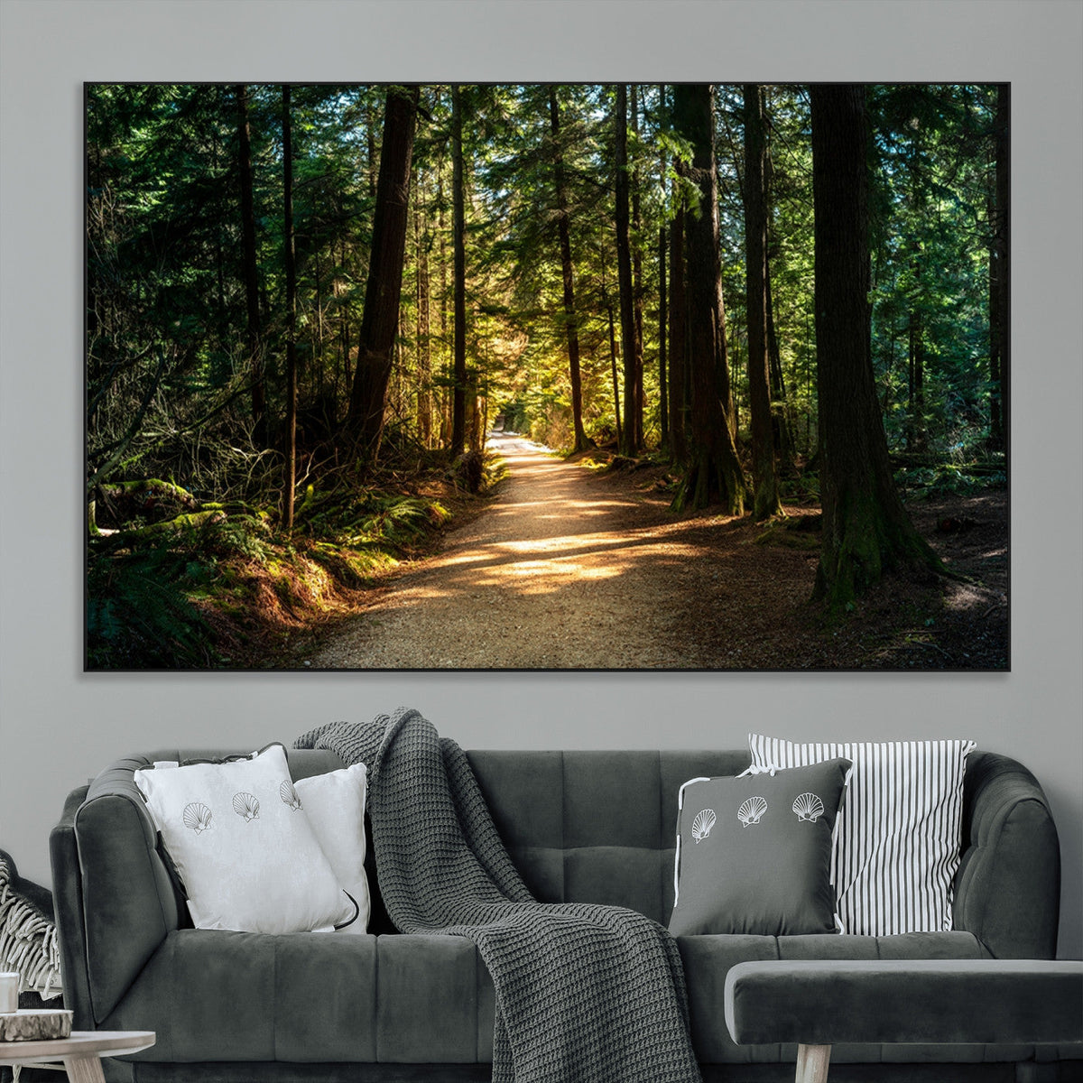Sunlit Forest Pathway Canvas Print | 3 Panel Large Nature Wall Art
