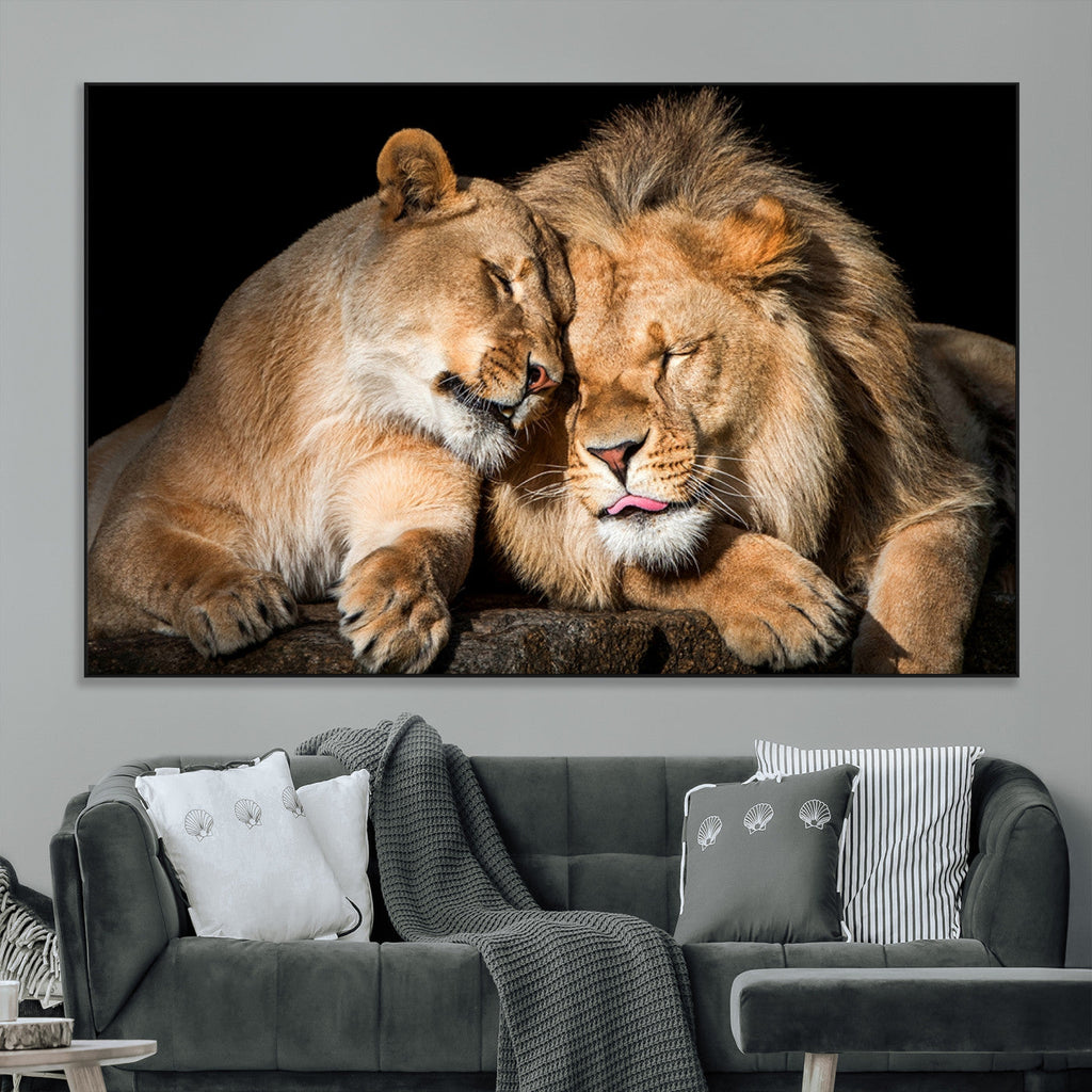 Lion and Lioness Wall Art Canvas Print | African Wildlife Animal Art