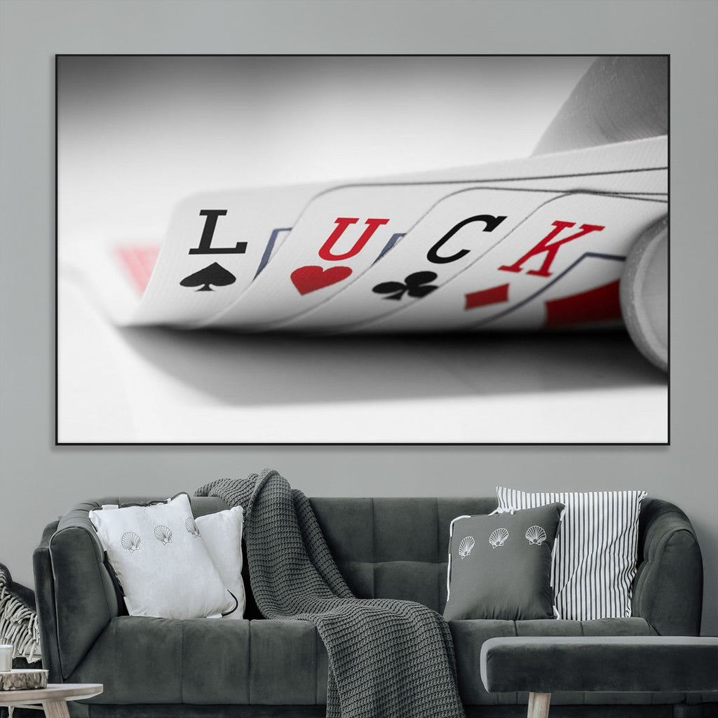 Framed Lucky Poker Cards Canvas | Modern Triptych Wall Art for Game Rooms