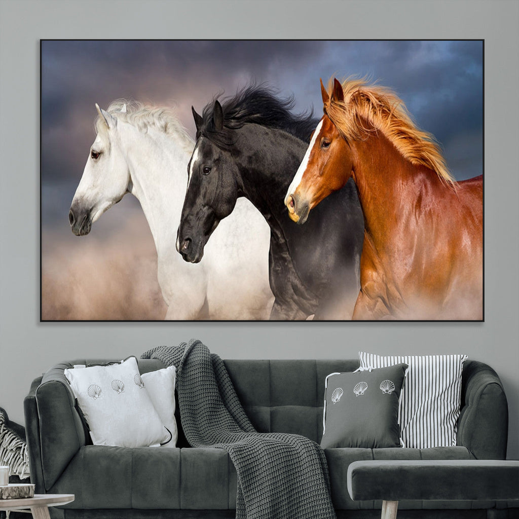 Animal Wall Art Three Horses Farmhouse Art Canvas Print