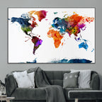 Bold Colorful World Map Canvas Print | Detailed Map of the World Wall Art