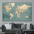 Classic World Map Canvas Print | Framed Vintage Map Wall Art