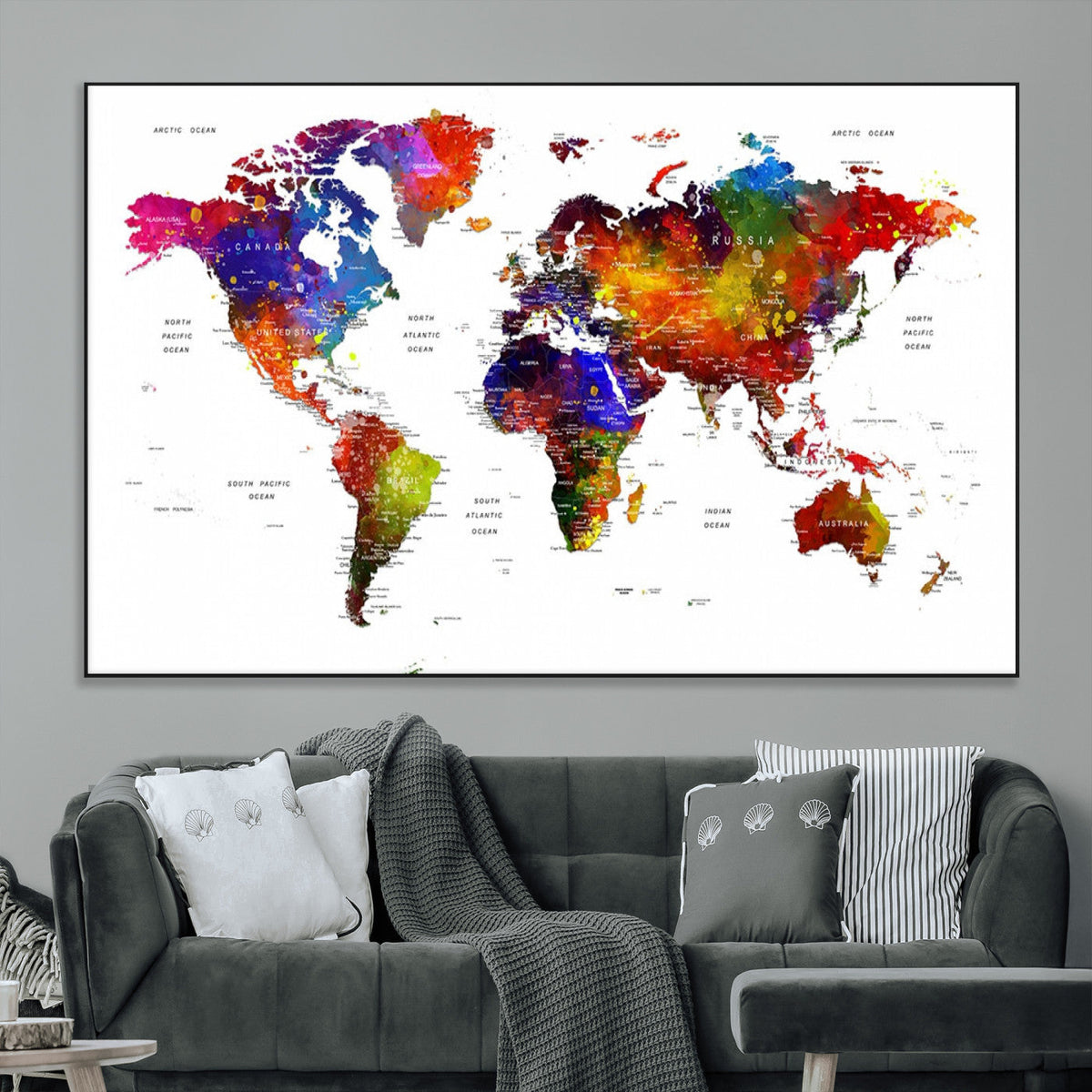 World Map Canvas Print | Detailed Map of the World Wall Art