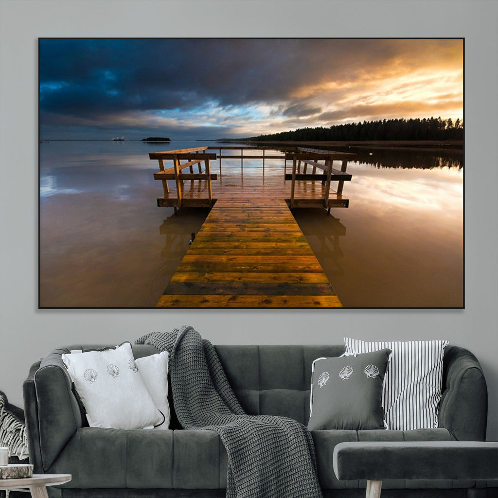 Serene Lake Pier at Sunset Canvas Print | Landscape Wall Art | Ready to Hang