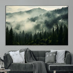 Captivating Misty Forest Wall Art Premium Canvas Print, A Foggy and Serene Atmosphere