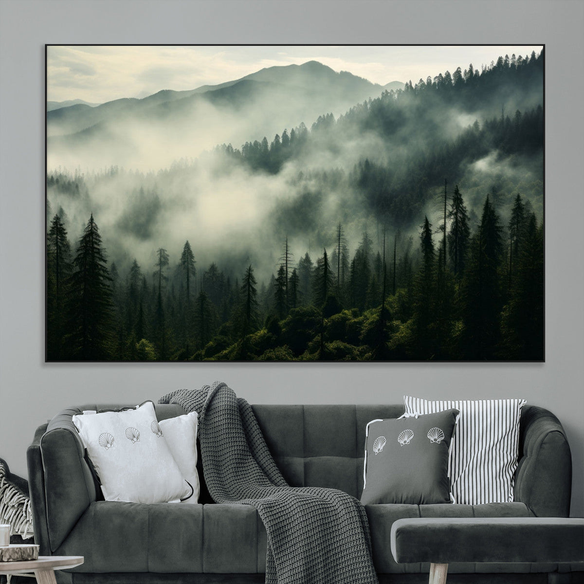 Captivating Misty Forest Wall Art Premium Canvas Print, A Foggy and Serene Atmosphere
