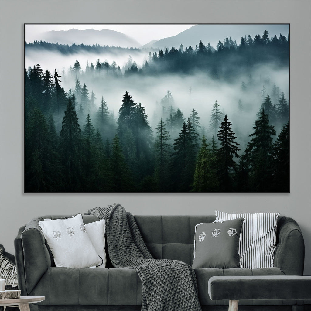 Captivating Misty Forest Wall Art Canvas, Premium Canvas Print of a Foggy and Serene Atmosphere