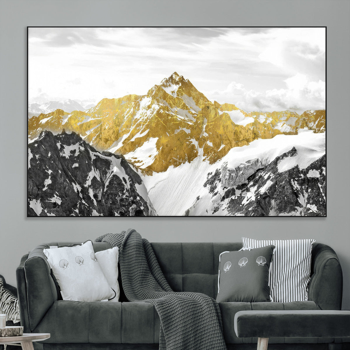 Gold Abstract Mountains Wall Art Print on Canvas, Nature Wall Art Print