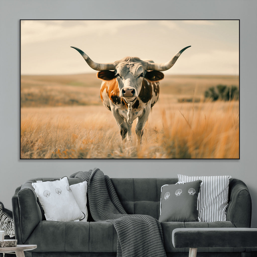 Texas Cow Wall Art Canvas Print for Farm House Wall Decor