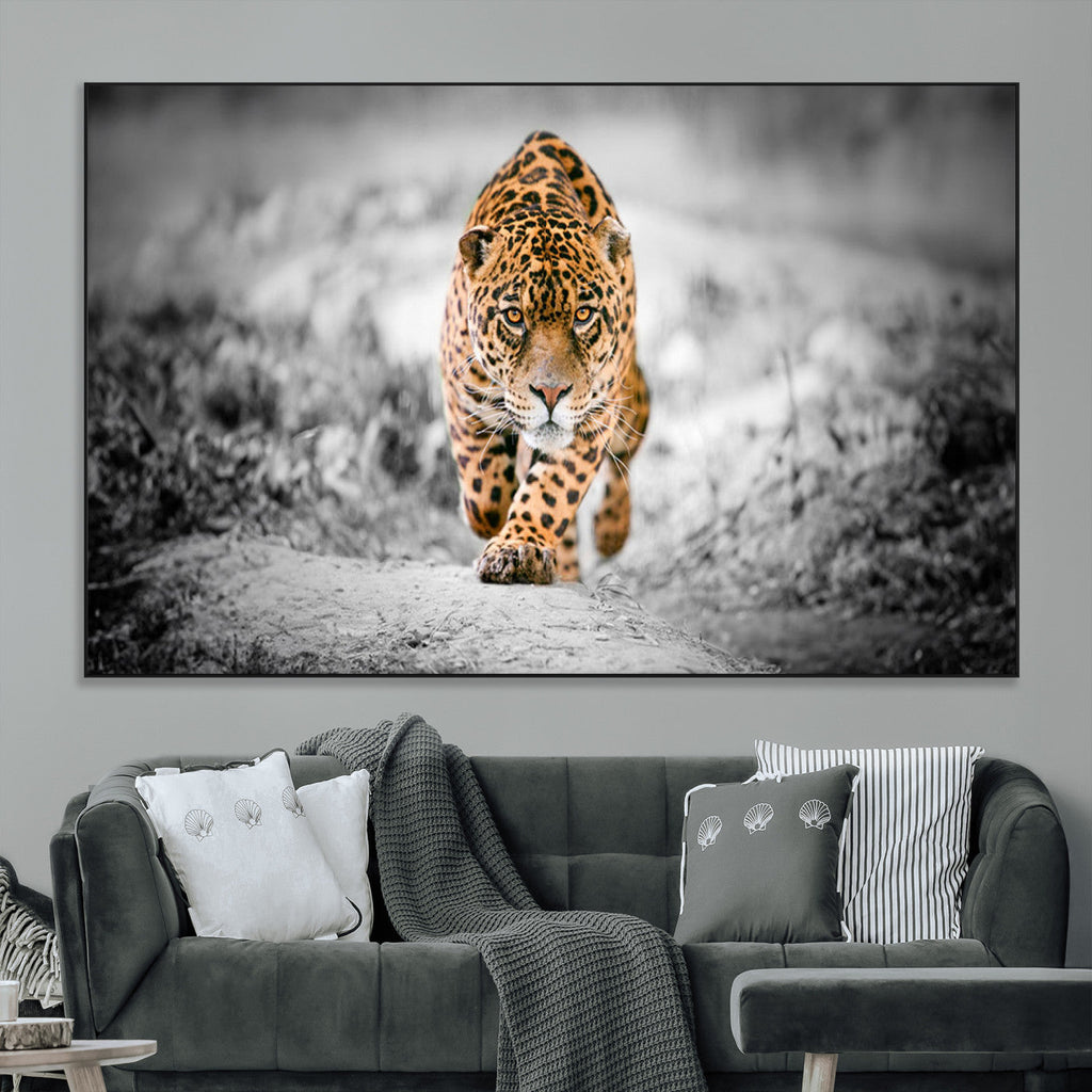 Jaguar Wall Art Canvas Print, Majestic Big Cat in Focused Pursuit