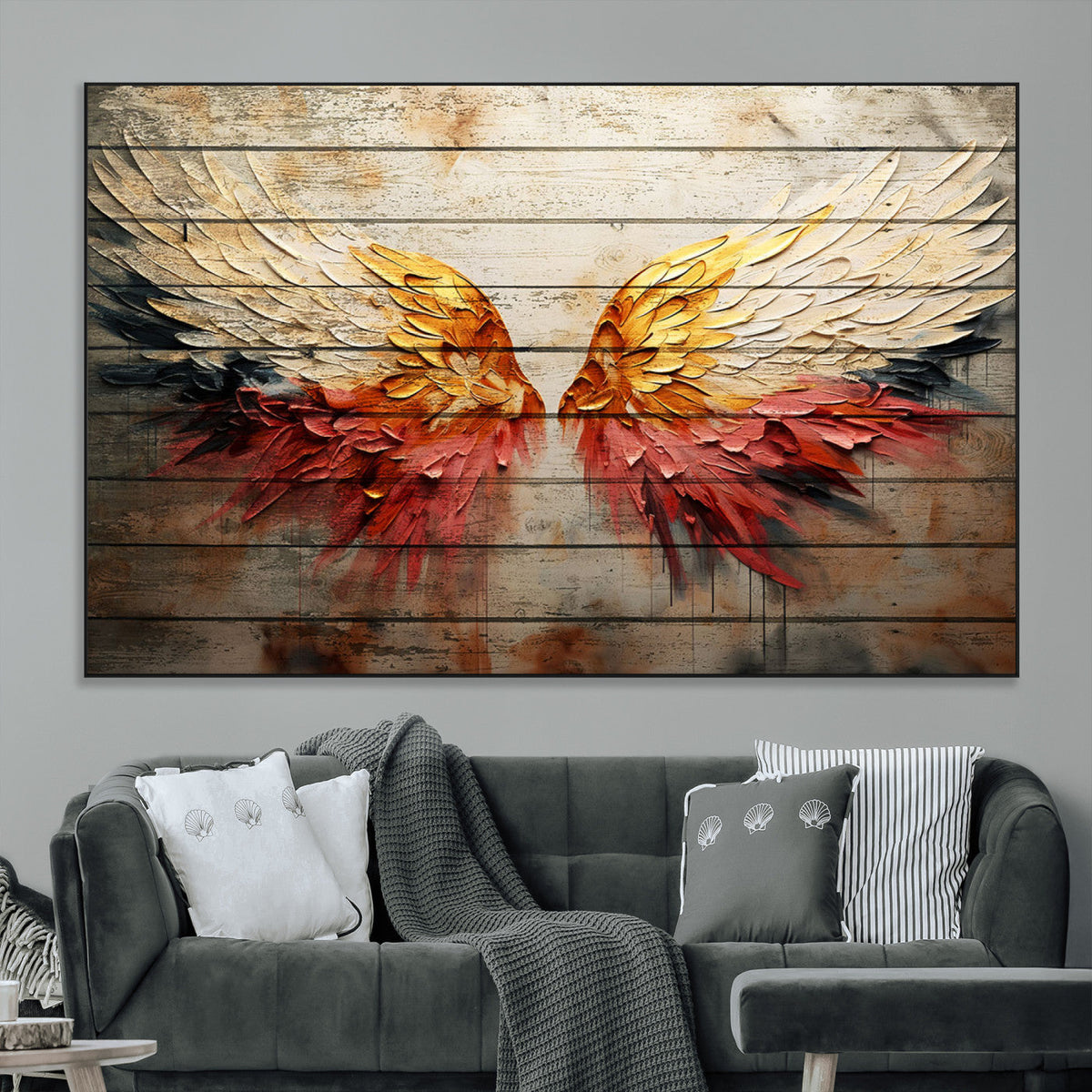 Abstract Angel Wings Canvas Wall Art, Modern Angelic Wings Decor, Framed and Ready to Hang