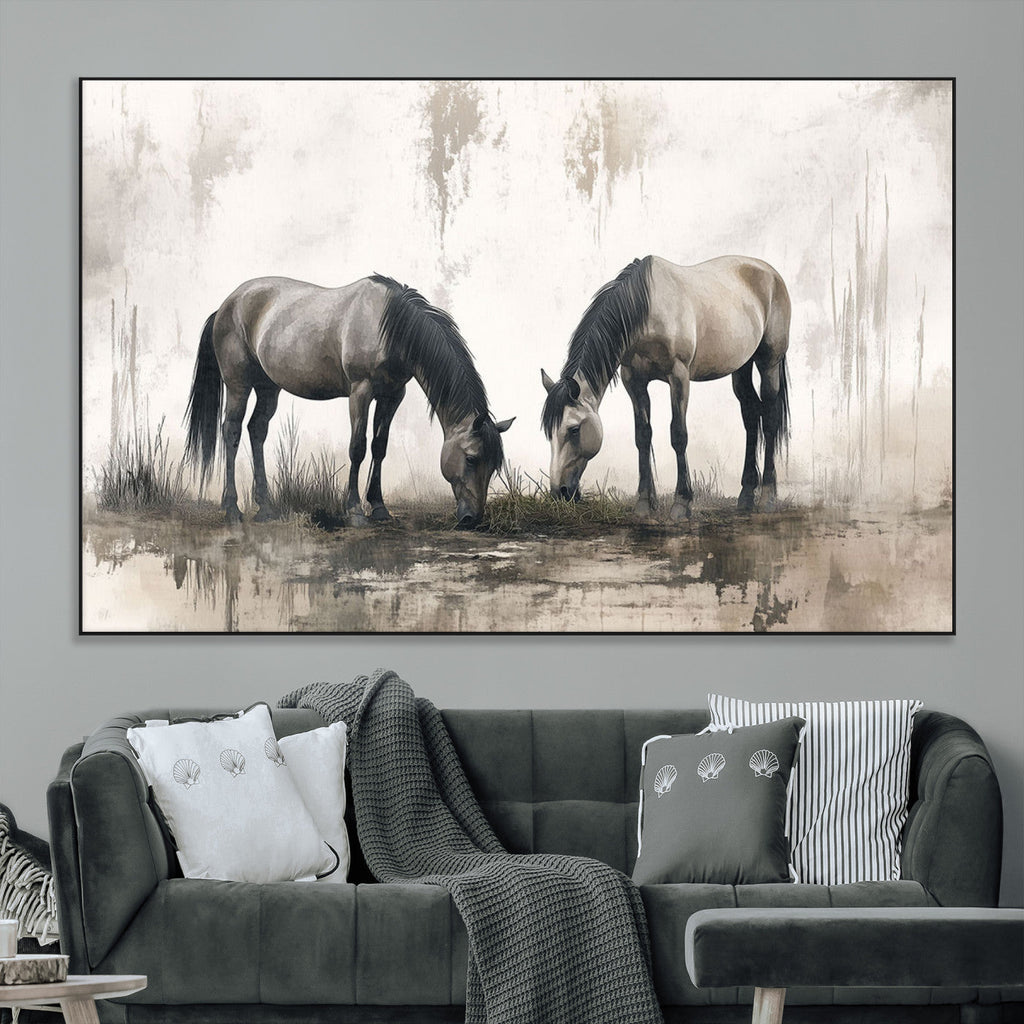 Chinese Ink Style Vintage Horses Wall Art Canvas Print