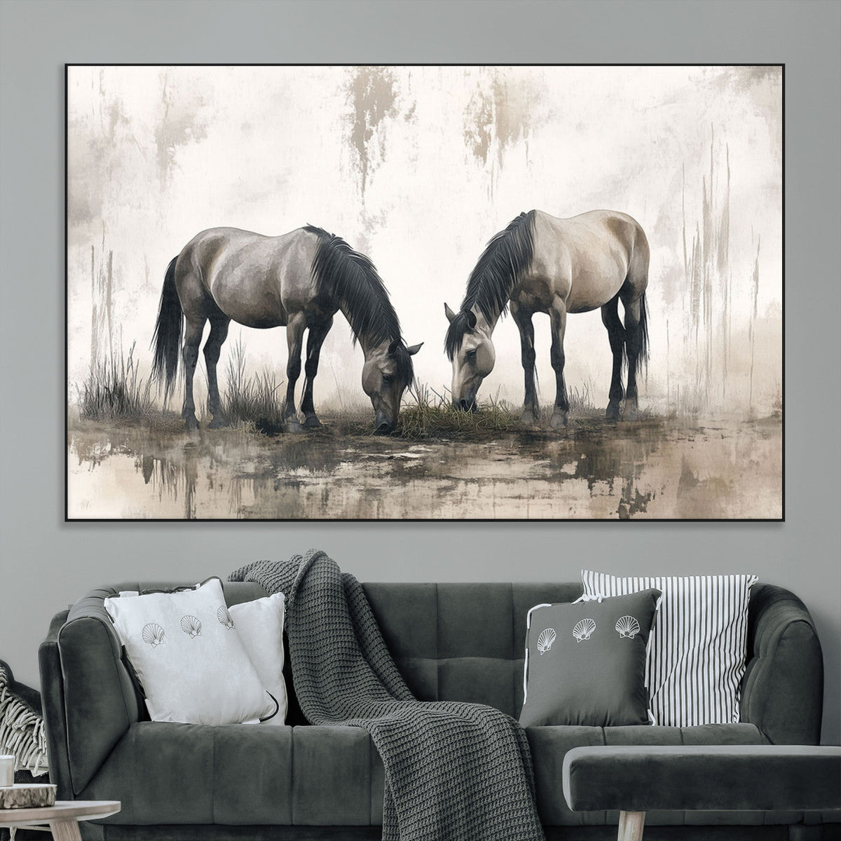 Chinese Ink Style Vintage Horses Wall Art Canvas Print