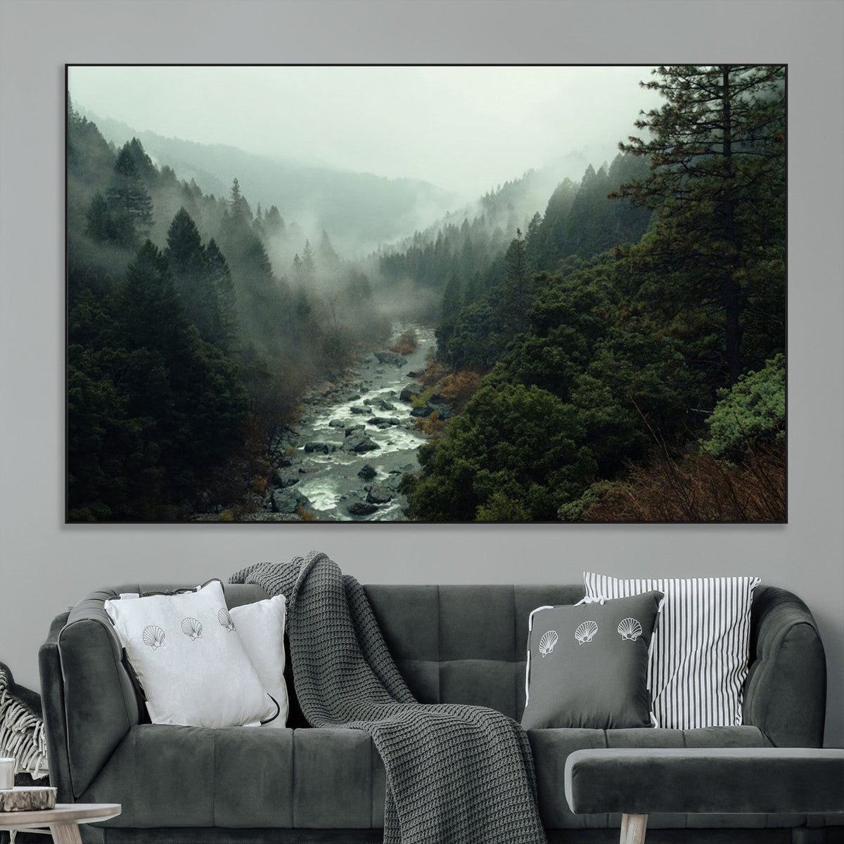Misty Forest Wall Art, Tranquil Nature Landscape, Ready to Hang | Extra Large 3 Piece Canvas Wall Art