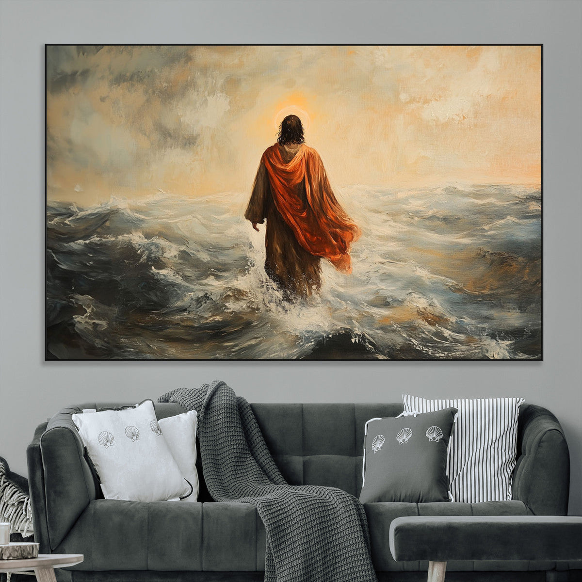 Jesus Walking on Water, Christian Wall Art, Jesus Christ Oil Painting Style Print