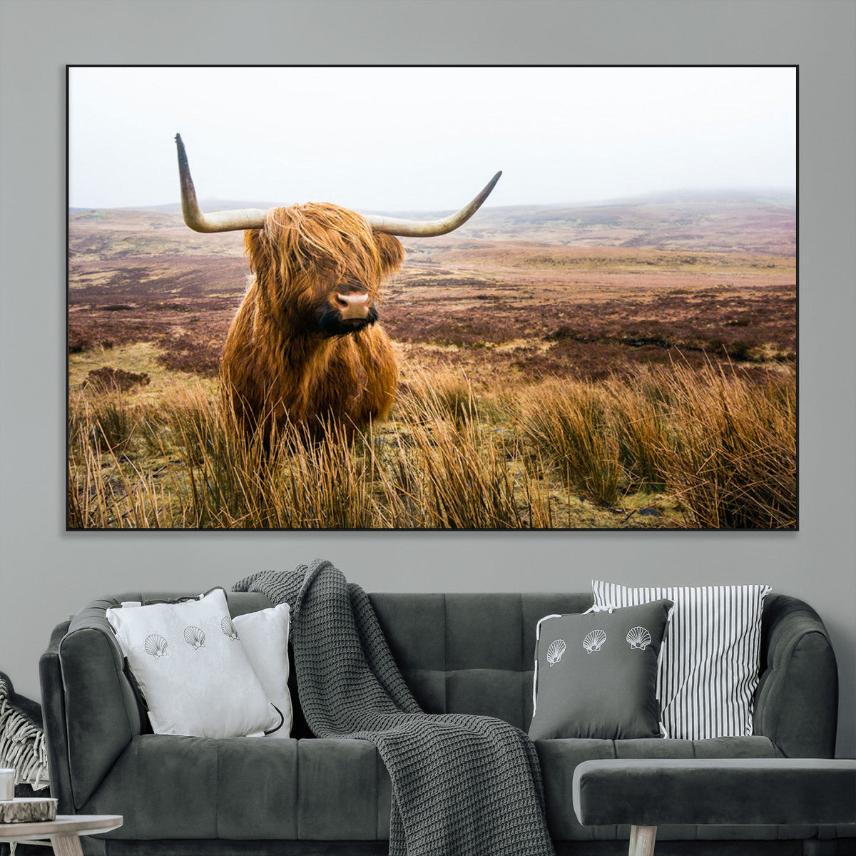 Scottish Highland Cow Canvas Wall Art, Rustic Farmhouse Decor