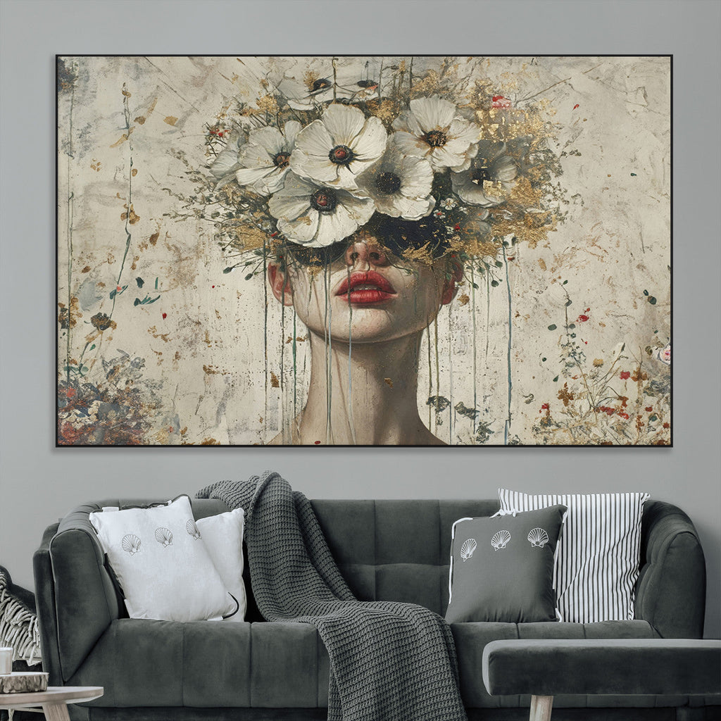 Abstract Floral Women Pastel Wall Art Canvas Print