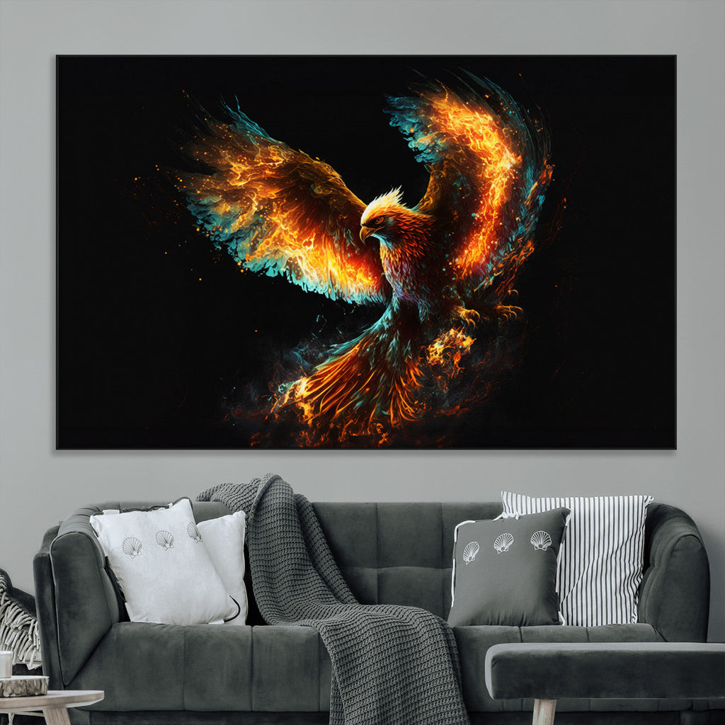 Fiery Phoenix Canvas Print | Ready to Hang Wall Art | Bold Fantasy Decor