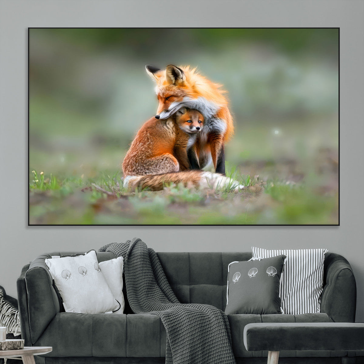 Heartwarming Fox and Baby Cub Wall Art | Canvas Print of Foxes in Nature