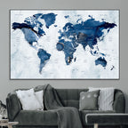 Modern Blue World Map Canvas Print | Elegant Travel Map Wall Art for Home Office
