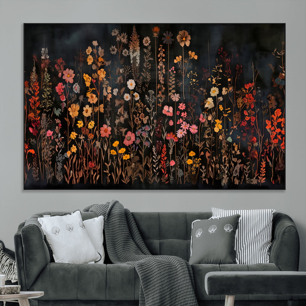 Large Floral Painting Print Illustration Flowers Canvas Wall Art